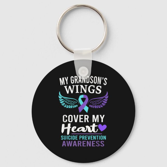 My Grandson's Wings Cover Heart Suicide Awareness  Nyckelring (Framsida)