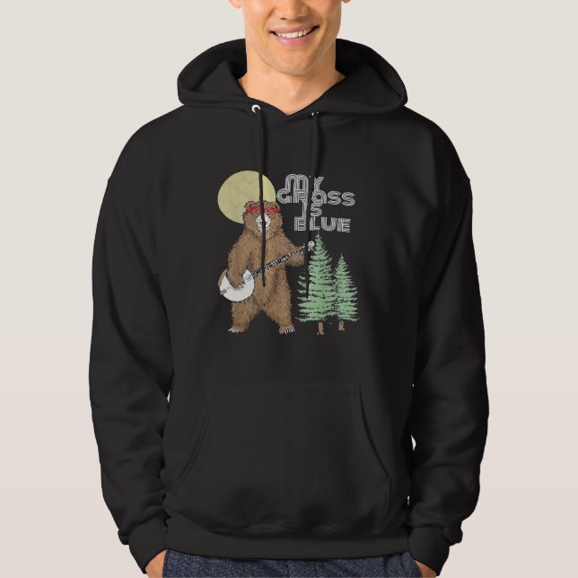 My Grass Is Blue Banjo Bear   Hippie Grizzly2 Hoodie (Framsida)