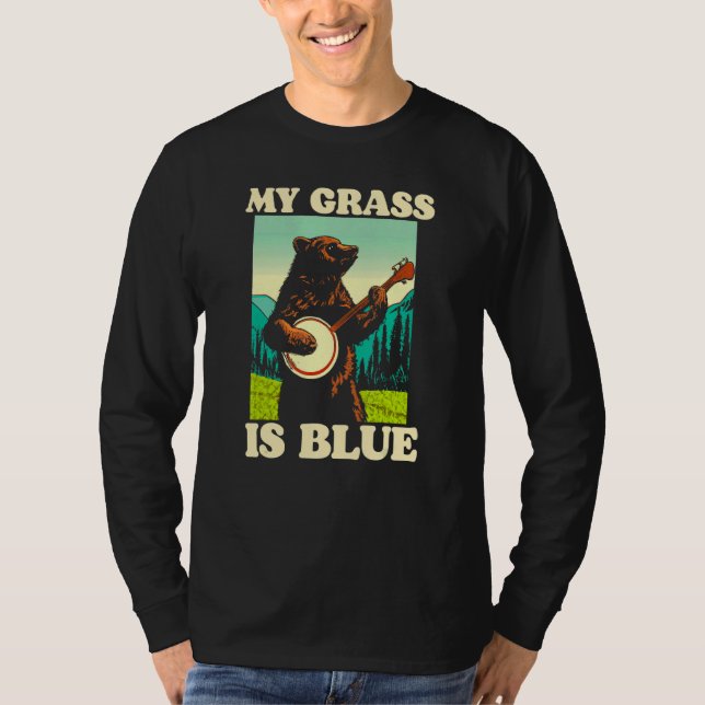 My Grass Is Blue Banjo Bear Retro Nature Graphic T Shirt (Framsida)
