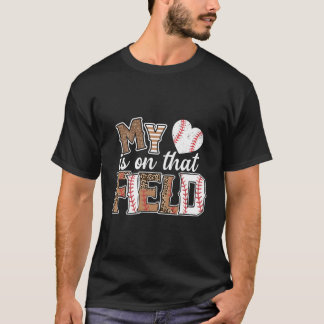 My He Is On T Field T Ball Leopard T Ball Mom T Shirt
