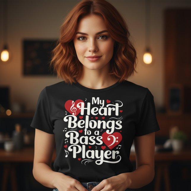My Heart Belongs to a Bass Player Funny Musician T Shirt (Skapare uppladdad)