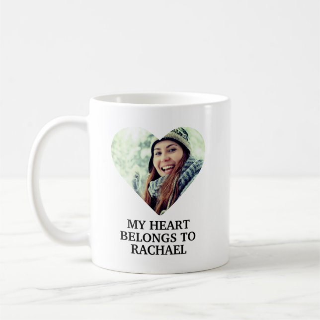 My heart belongs to Custom Name heart photo Kaffemugg (Vänster)