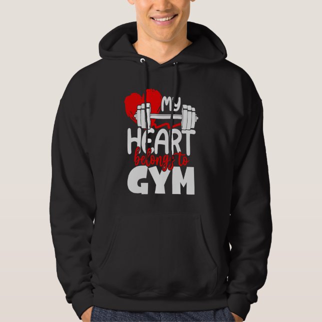My Heart Belongs To Gym  Valentines Day Workout Hoodie (Framsida)