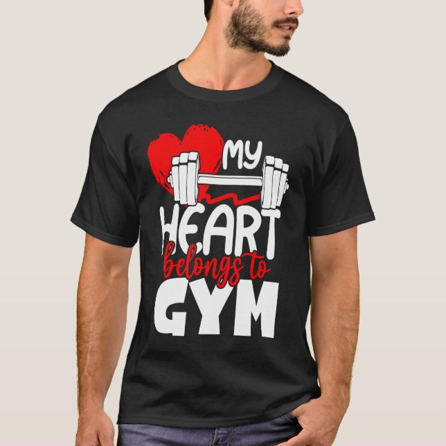 My Heart Belongs To Gym  Valentines Day Workout T Shirt (Framsida)