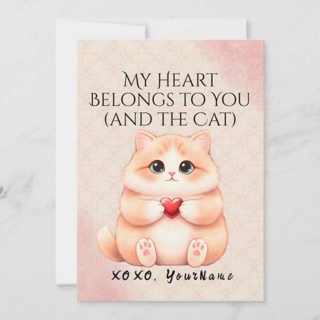 My Heart Belongs to You And the Cat Valentine Card Julkort (Framsida)