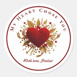 My Heart Chose You Romantic Knitted Heart Sticker Runt Klistermärke