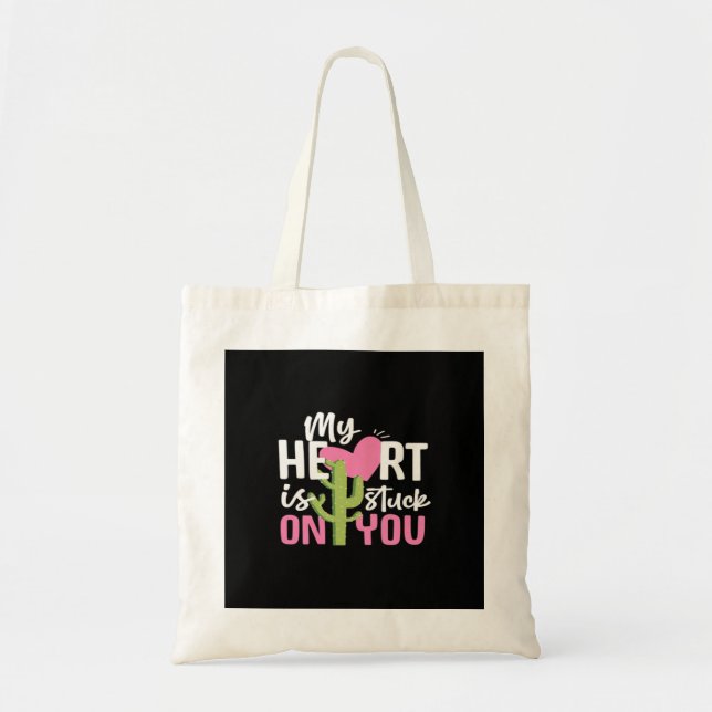 My Heart Is Stuck On You Cactus Heartfelt Design  Tygkasse (Framsidan)