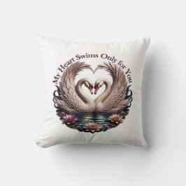 My Heart Swims Only for You Swan Heart T-Shirt Kudde