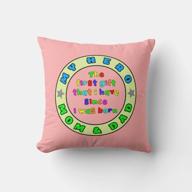 MY HERO ÄR MAMMA OCH PAPPA Pillow 16 x 16 tum Red Kudde (Framsida)
