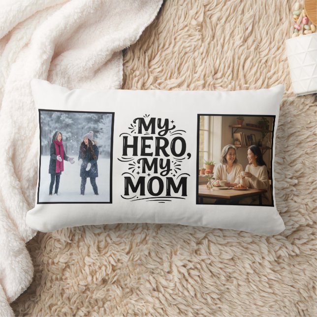 My Hero My Mom Bold 2 Photo Personalized Lumbarkudde (Filt)