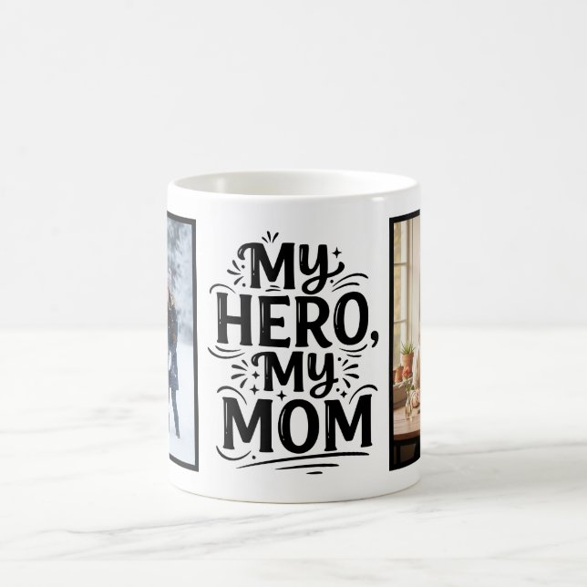 My Hero My Mom Bold Personalized 2 Photo Kaffemugg (Center)