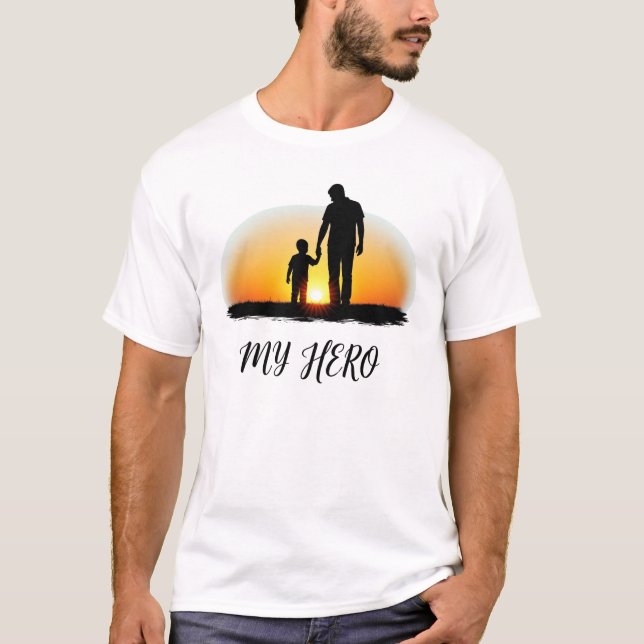 My Hero Pappa | Far & Child Sunset Silhouette T Shirt (Framsida)