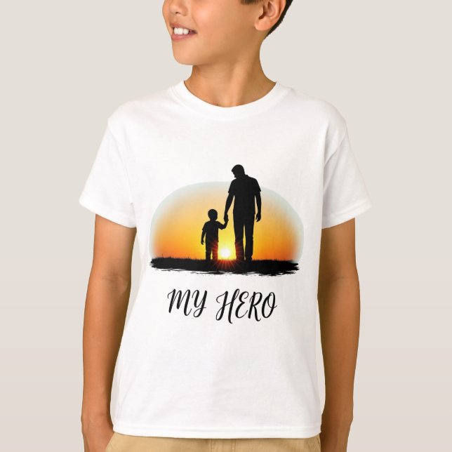 My Hero Pappa | Far & Child Sunset Silhouette T Shirt (Framsida)