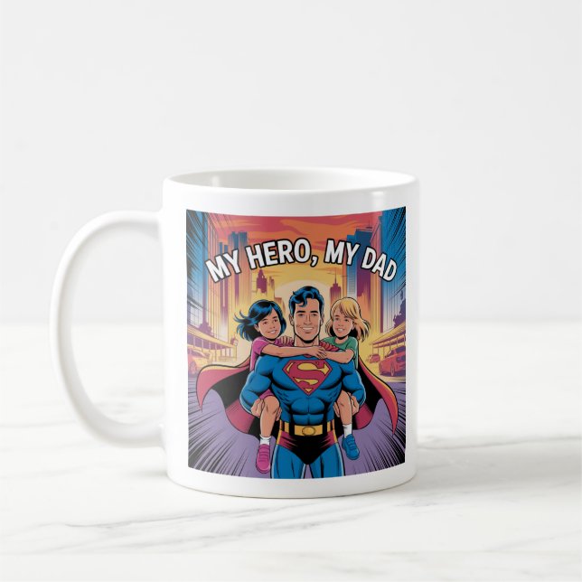 My Hero - Superdad Tecknad Stil Art Kaffemugg (Vänster)