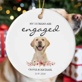 My Humans Are Engaged Personalized Dog Photo Julgransprydnad Keramik