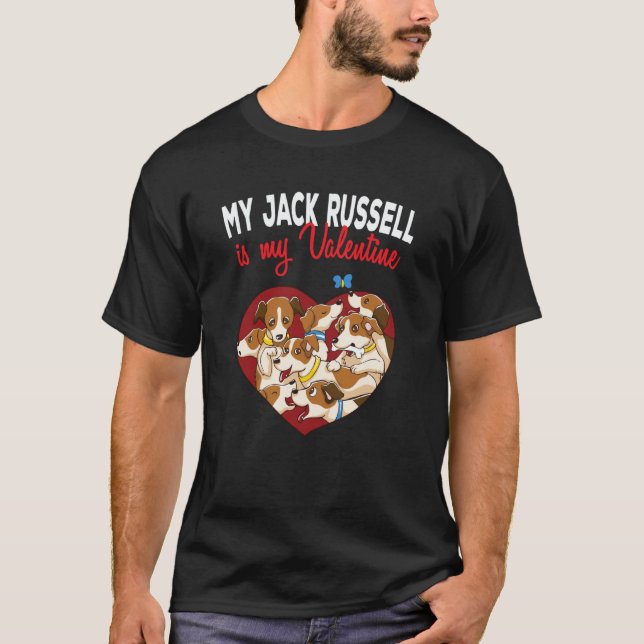 My Jack Russell Terrier Is My Valentine Heart Vale T Shirt (Framsida)