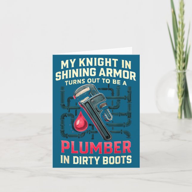 My Knight In Shining Funny Plumber Wife Women Girl Kort (Framsida)