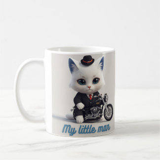 My Little Man Mug - Cute Kawaii Cat on Motorcycle  Kaffemugg