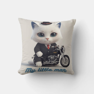 My Little Man Throw Pillow - Cute Kawaii Cat on Mo Kudde