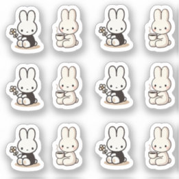 My little tiny bunny with cup and flower klistermärken