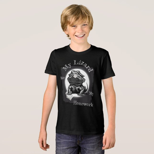 "My Lizard Ate My Homework" Funny Black T Shirt (Framsida Full)