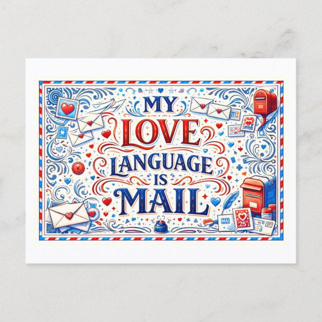 "My Love Language Is Mail" Vykort (Framsida)