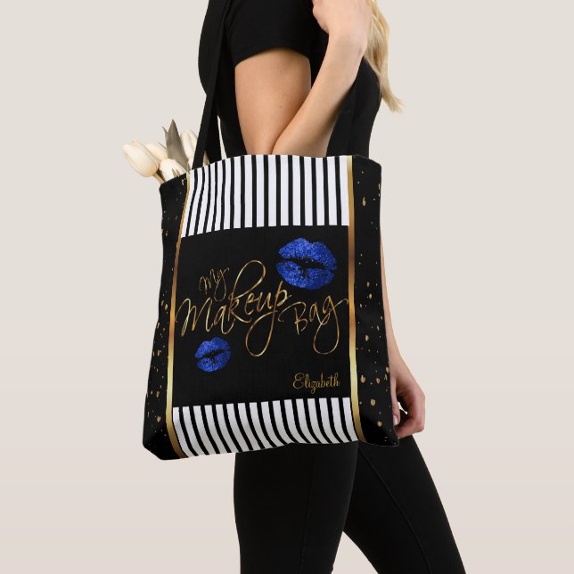 My Makeup Guld Confetti Bag - Blue Glitter Läppar Tygkasse (Närbild)