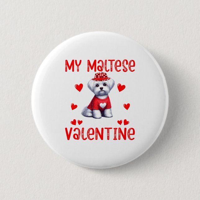 My Maltese Is My Valentine Hearts Costume Single O Knapp (Framsida)