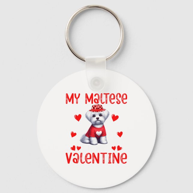 My Maltese Is My Valentine Hearts Costume Single O Nyckelring (Framsida)