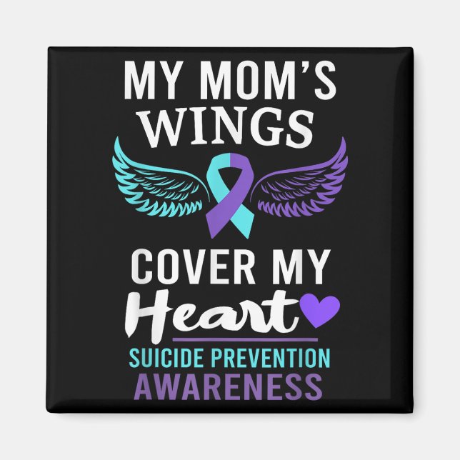 My Mom's Wings Cover Heart Suicide Awareness Ribbo Magnet (Framsidan)