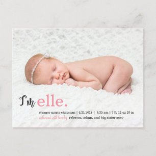 MY NAMN Modern Birth Notice Meddelande Vykort