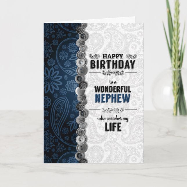 MY Nephews Birthday Blue Paisley med Buttons Kort (Framsida)