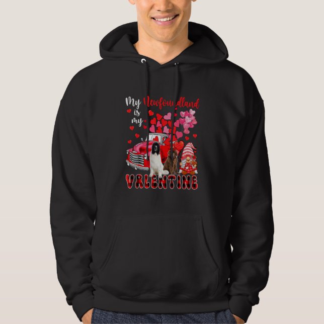 My Newfoundland Is My Valentine Two Dogs With Gnom Hoodie (Framsida)