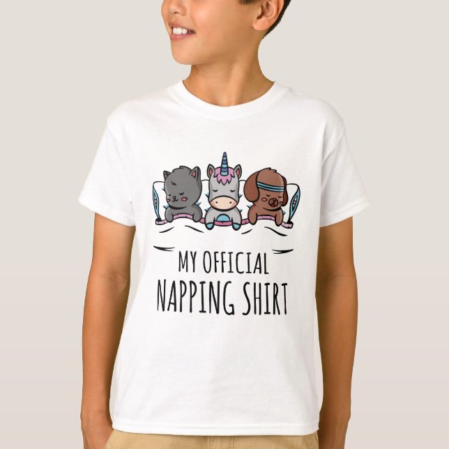 My official napping shirt sleeping Unicorn Dog Cat T (Framsida)