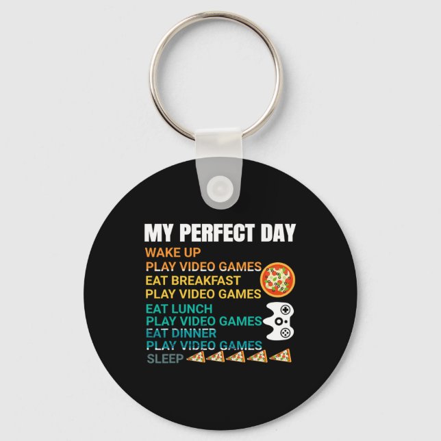 My Perfect Day Pizza Video Games Gamer Controller  Nyckelring (Framsida)