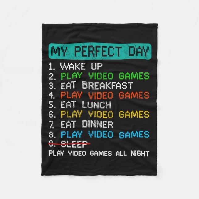 My Perfect Day Play Video Games Funny Gamer Gaming Fleecefilt (Framsidan)