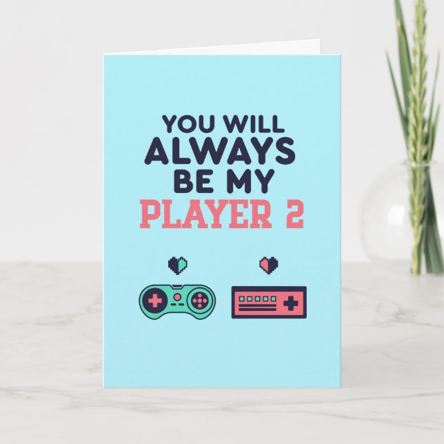 My Player 2 Cute Gamer Älskare Funny Alla hjärtans Helgkort (Framsida)