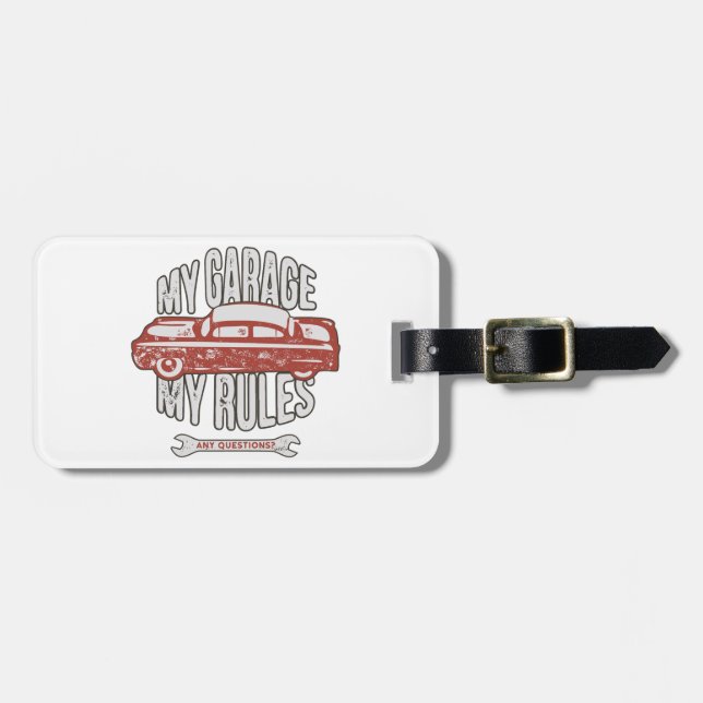 My Rules Classic Red Car Retro Mechanic Bagagebricka (Horisontell Framsida)