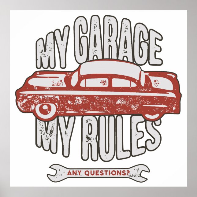 My Rules Classic Red Car Retro Mechanic Poster (Framsidan)