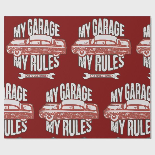 My Rules Classic Red Car Retro Mechanic Presentpapper (Platt)
