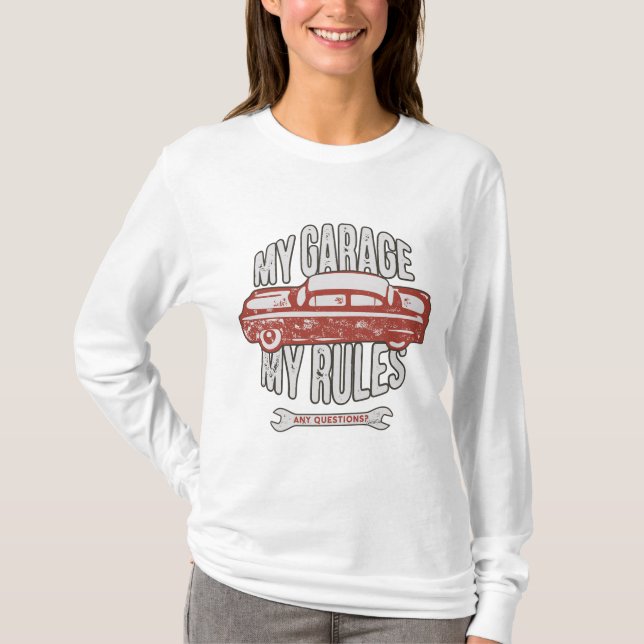 My Rules Classic Red Car Retro Mechanic T Shirt (Framsida)
