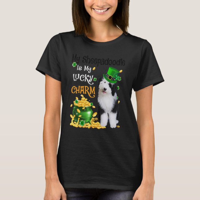 My Sheepadoodle Is My Lucky Charm Cute Dog Patrick T Shirt (Framsida)