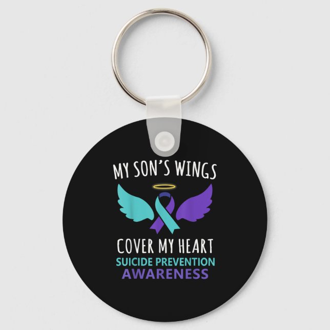 My Son's Wings Cover Heart Suicide Awareness Ribbo Nyckelring (Framsida)
