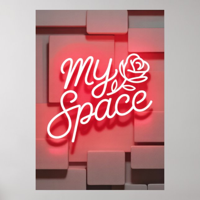 My Space Neon Sign Art – Pink Typography Wall Poster (Framsidan)