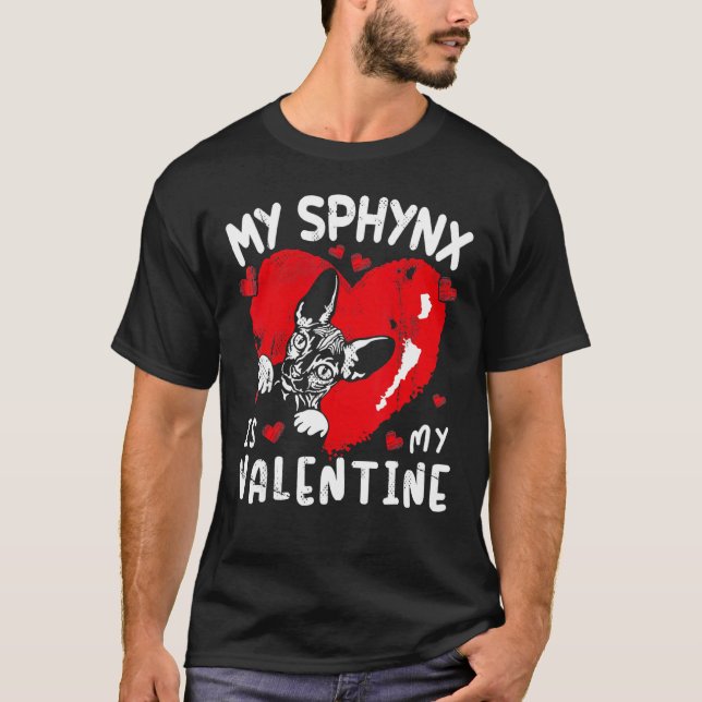 My Sphynx Is My Valentine Cat Heart Valentines Day T Shirt (Framsida)