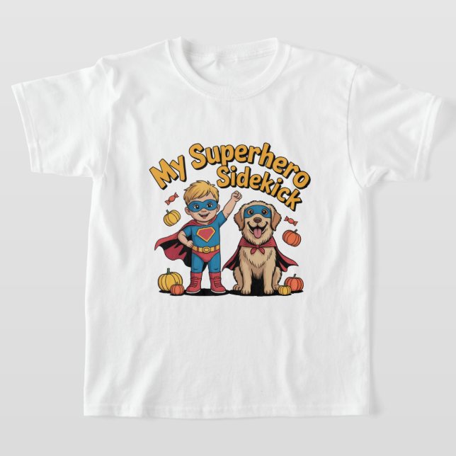 My Superhero Sidekick Halloween Kids Tee (Laydown)