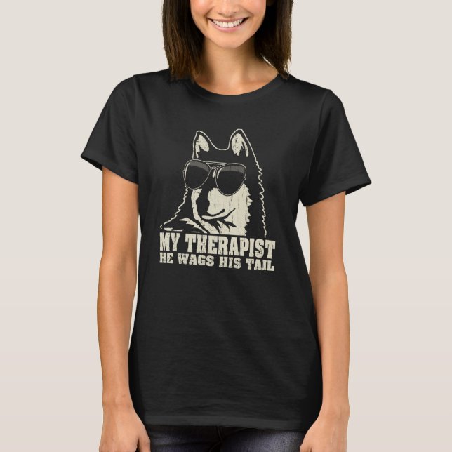 My Therapist He Wags His Tail Alaskan Klee Kai T Shirt (Framsida)
