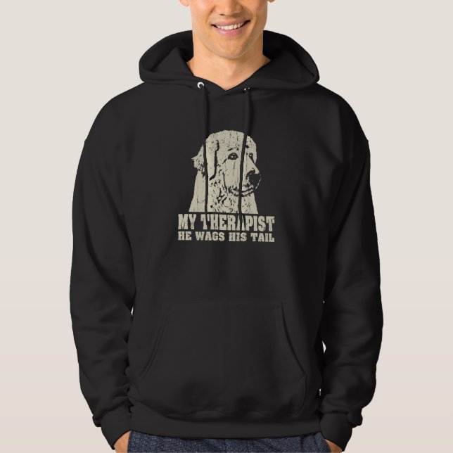 My Therapist He Wags His Tail Great Pyrenees Hoodie (Framsida)