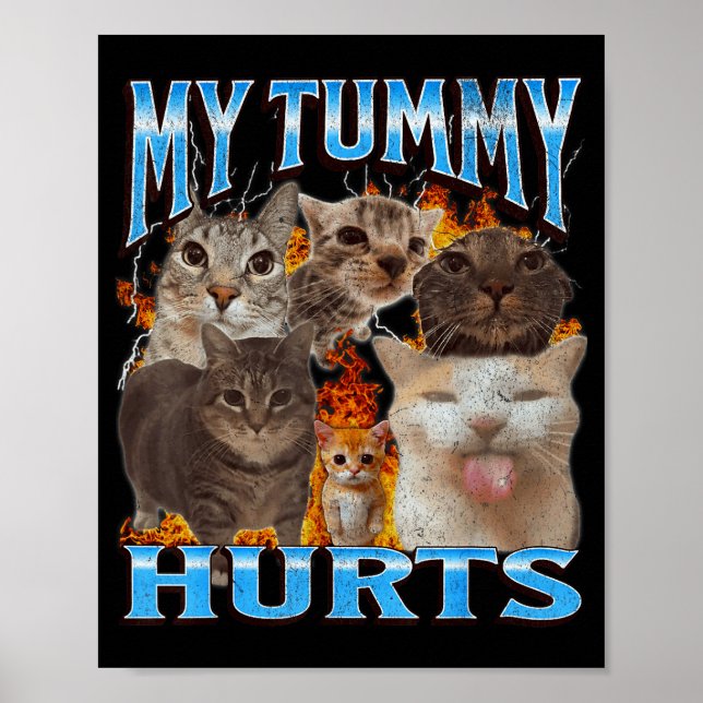 My Tummy Hurts Funny Cat Meme Bootleg Graphic  Poster (Framsidan)