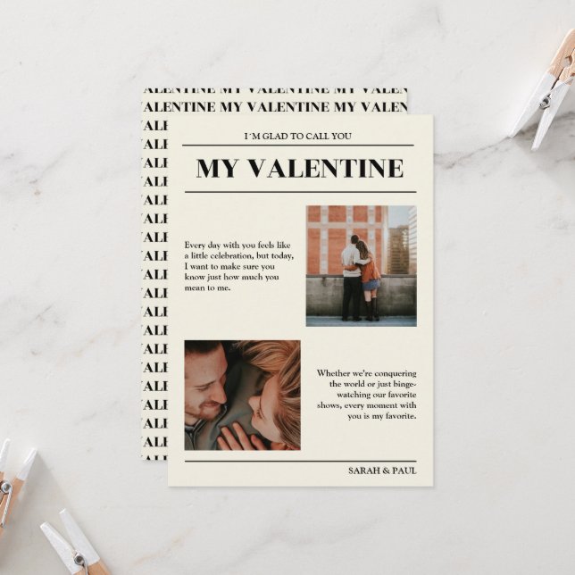 My Valentine Customizable Newspaper Photos Card  Inbjudningar (Fram/Back In Situ)